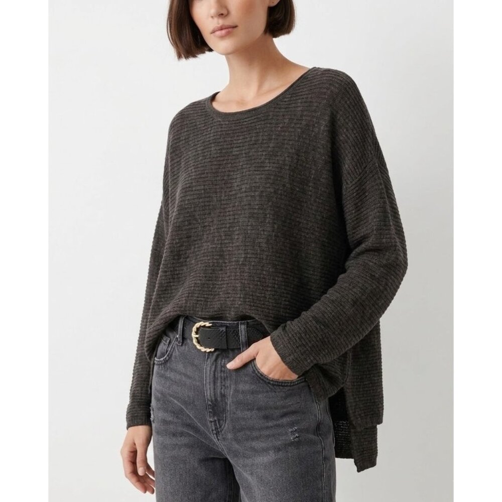 Z Supply Sweater Tunic Black Boxy Fit Ribbed Lightweight Knit Soft Casual Size L